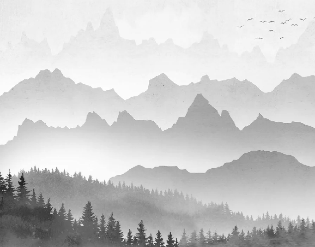 Papier peint brume matinale forêt