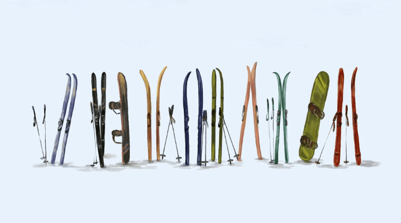 Papier peint skis colorés bleu - Muralconcept