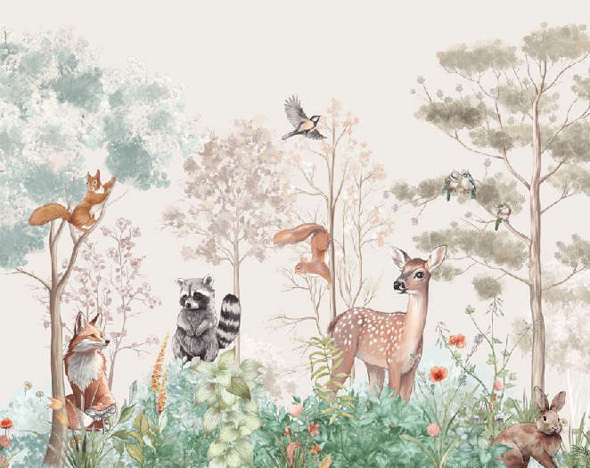 Papier peint chambre enfant nature magique beige - Muralconcept