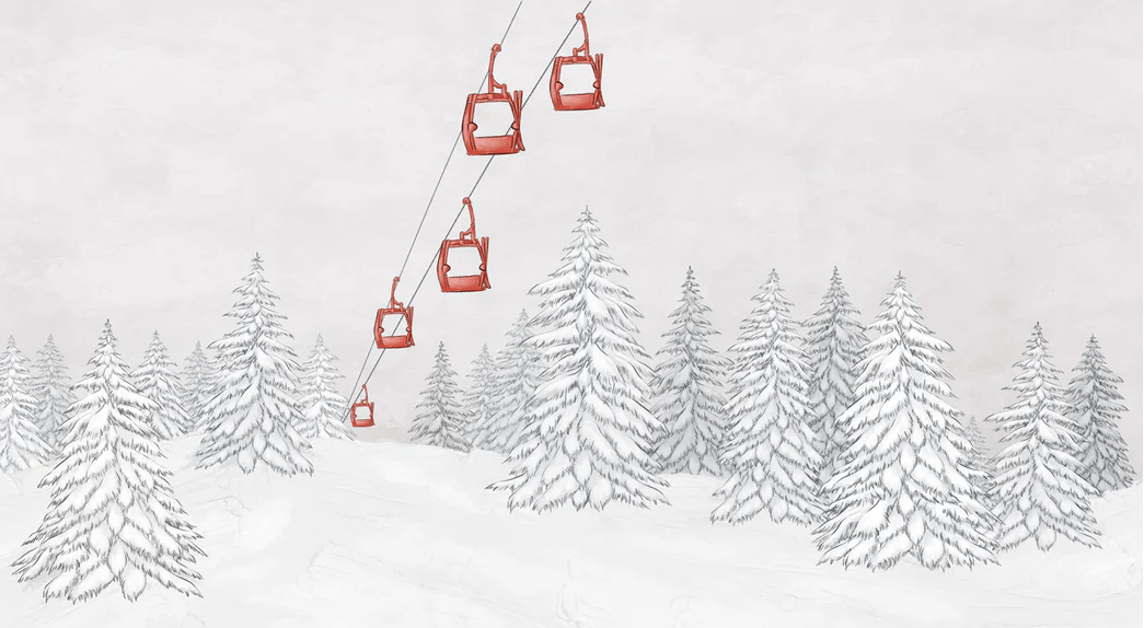 Papier peint montagne télécabine rouge - Muralconcept