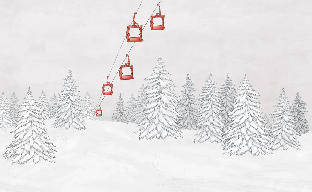 Papier peint montagne télécabine rouge - Muralconcept