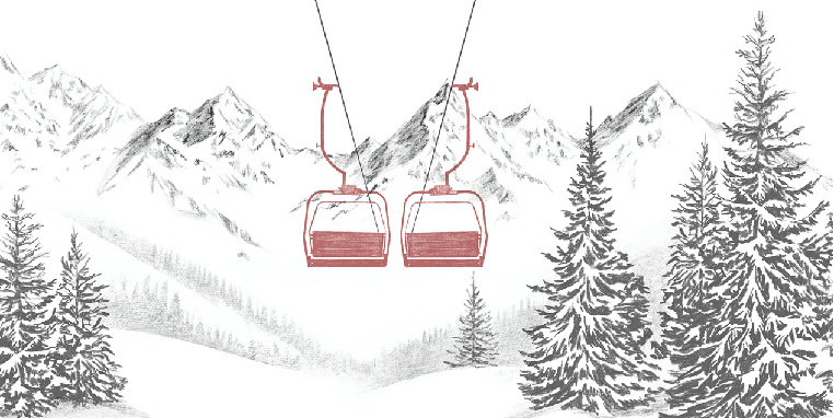 Papier peint immersion Alpine - Télésiège rouge - Muralconcept