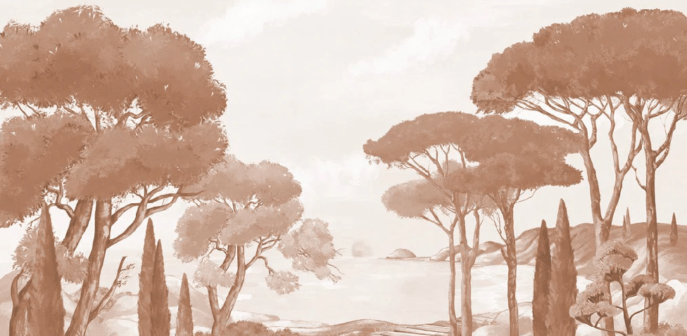 Papier peint balade dans les calanques terracotta