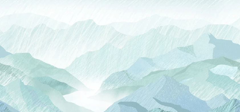 Papier peint salle de bain illustration montagnes vert