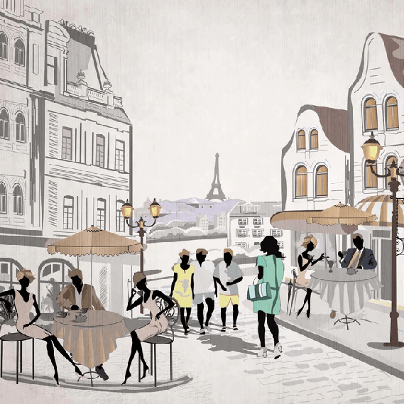 Papier peint français Paris café en terrasse - Muralconcept