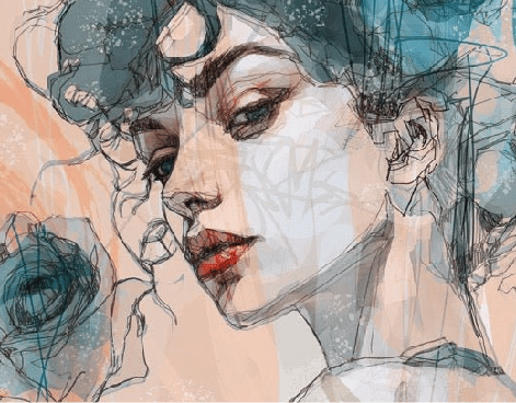 Papier peint visage féminin blue rose - Muralconcept