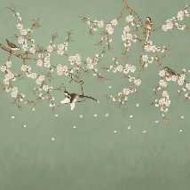 Papier peint sakura zen vert - Muralconcept