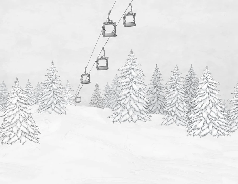 Papier peint montagne télécabine noir & blanc