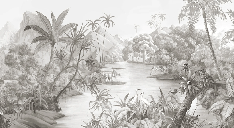 Papier peint restaurant jungle pittoresque - Muralconcept