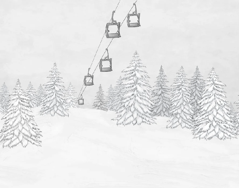 Papier peint montagne télécabine noir & blanc