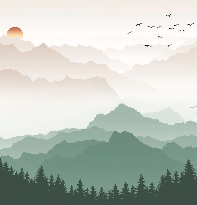 Papier peint montagne dans brume terracotta