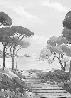 Papier peint balade dans les calanques noir et blanc