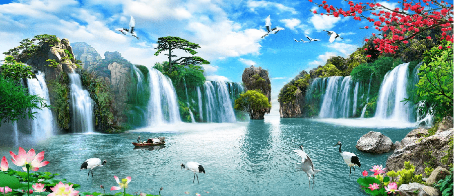 Papier peint panoramique Cascade Asie Zen