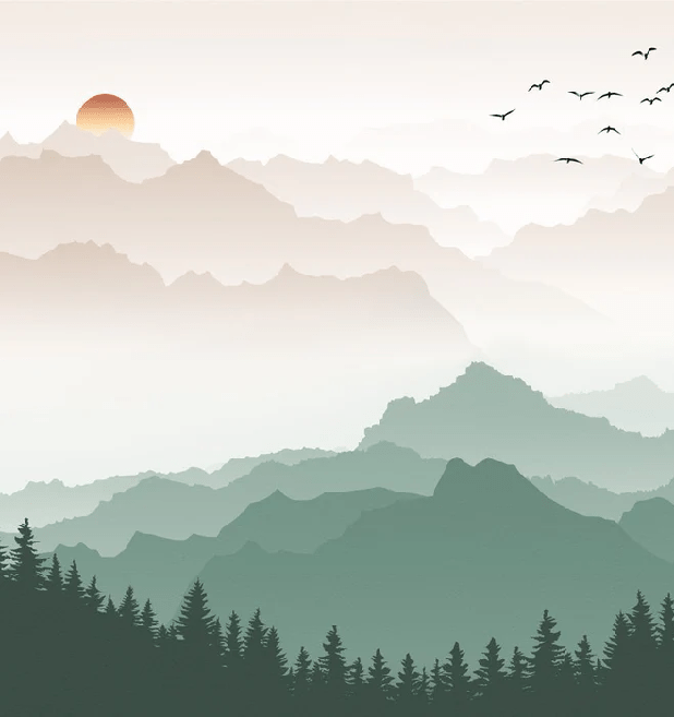 Papier peint montagne dans brume terracotta, XXL, tendance