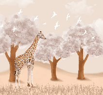 Papier peint chambre enfant Girafe dans la Savane - Muralconcept