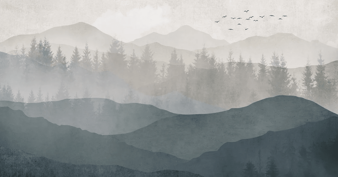 Papier peint panorama nature noir et blanc - Muralconcept