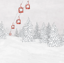 Papier peint montagne télécabine rouge - Muralconcept