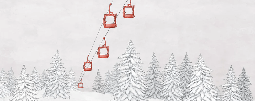 Papier peint montagne télécabine rouge