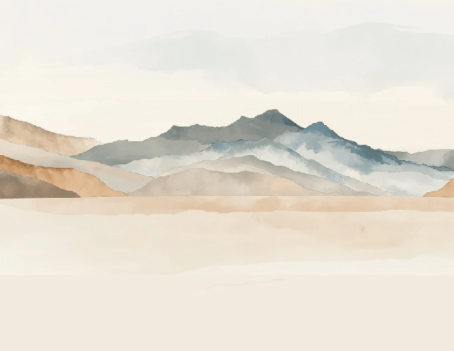 Papier peint panoramique montagne aquarelle pastel – Décor mural paysage apaisant - Muralconcept