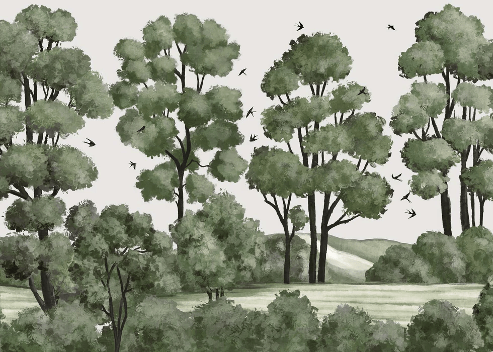 Papier peint paysage rivière forêt vert, XXL, tendance