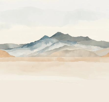 Papier peint panoramique montagne aquarelle pastel – Décor mural paysage apaisant - Muralconcept