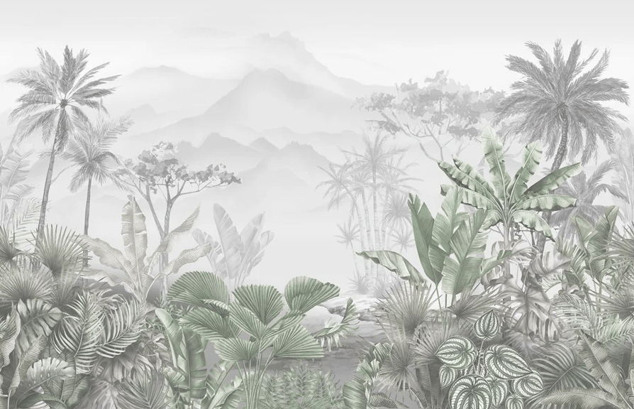 Papier peint tendance tropical vert