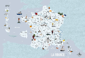 Papier peint carte de France enfant bleu - Muralconcept