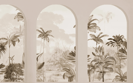 Papier peint arches luxuriantes sépia - Muralconcept