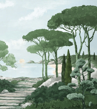 Papier peint balade dans les calanques vert, XXL, tendance