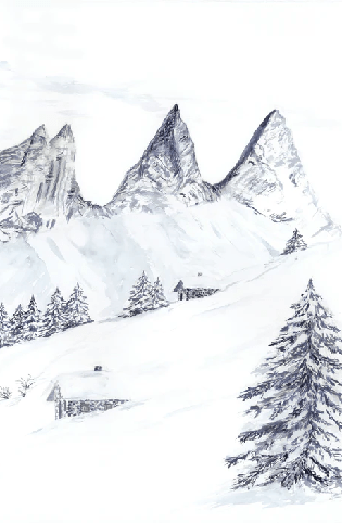 Papier peint aquarelle d’un rêve Alpin - Muralconcept