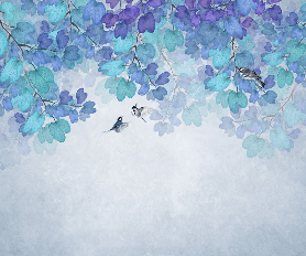 Carta da parati con foglie blu - Muralconcept