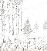 Papier peint forêt noir et blanc – Douceur des Bois, XXL, tendance