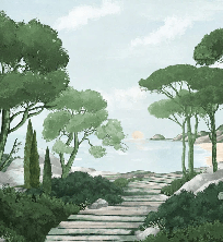 Papier peint balade dans les calanques vert