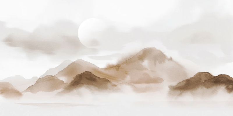 Papier peint montagnes voilées – Lueur sépia