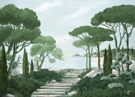 Papier peint balade dans les calanques vert