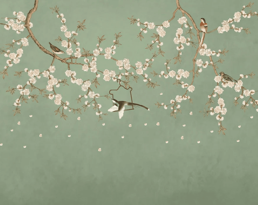 Papier peint sakura zen vert - Muralconcept