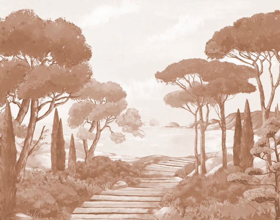 Papier peint balade dans les calanques terracotta - Muralconcept