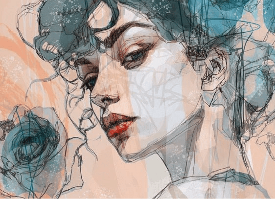 Papier peint visage féminin blue rose, XXL, tendance