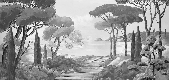 Papier peint balade dans les calanques noir et blanc