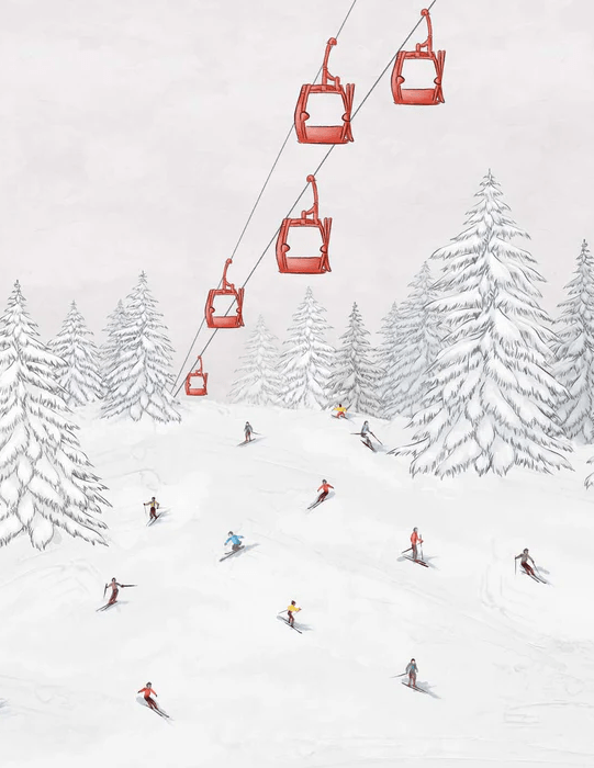 Tapete Gondelbahn Skifahrer bunt - Muralconcept