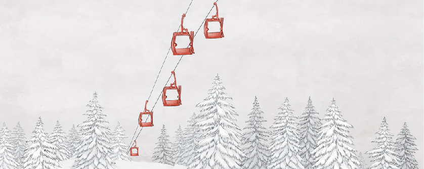 Papier peint montagne télécabine rouge