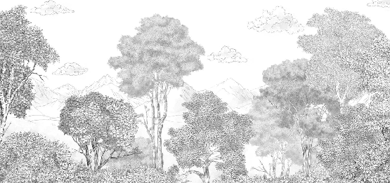 Papier peint panoramique Forêts et Monts Crayonnés - Muralconcept