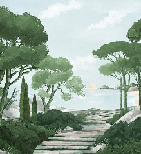 Papier peint balade dans les calanques vert