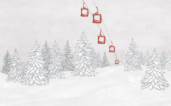 Papier peint montagne télécabine rouge