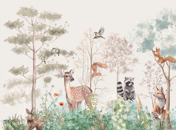 Papier peint chambre enfant nature magique beige - Muralconcept