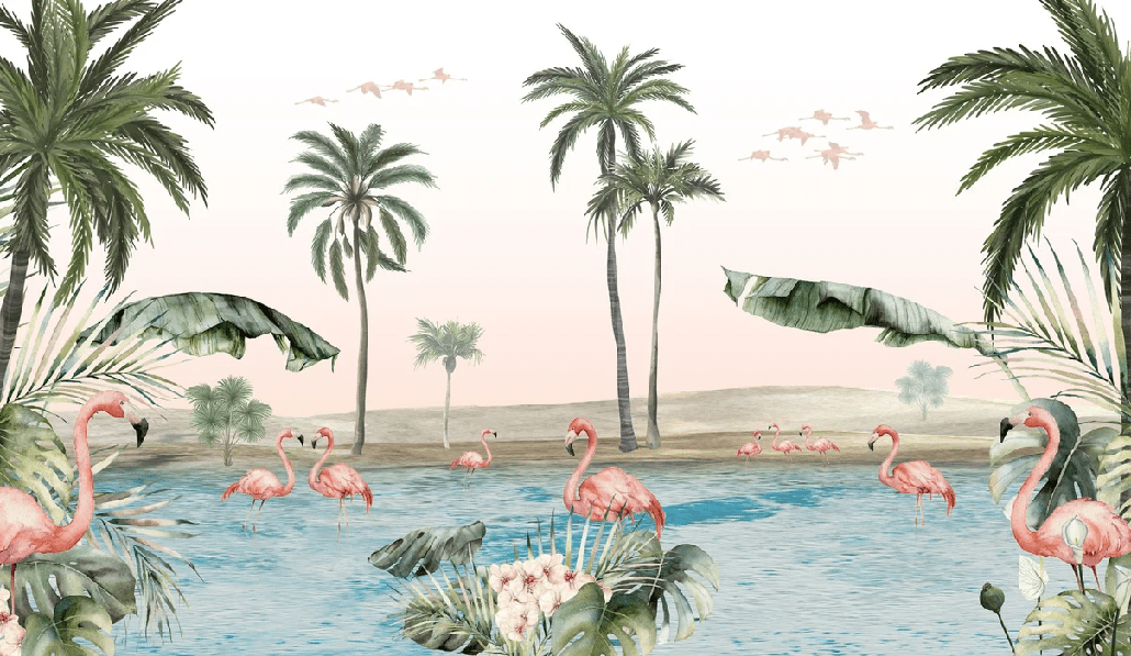 Papier peint oasis flamingo - Muralconcept