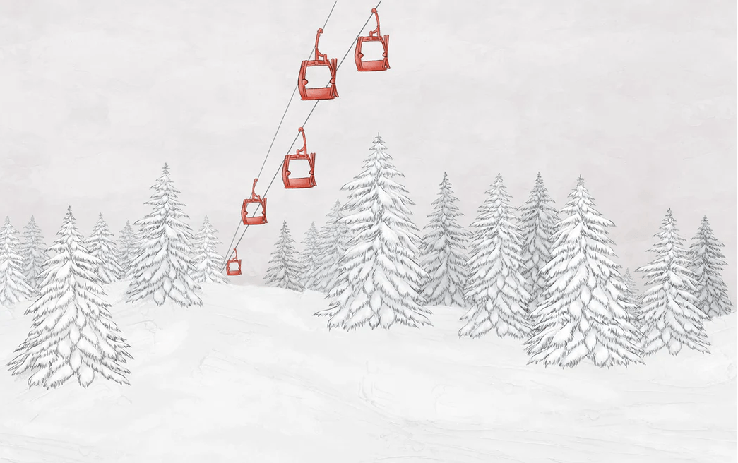 Papier peint montagne télécabine rouge - Muralconcept