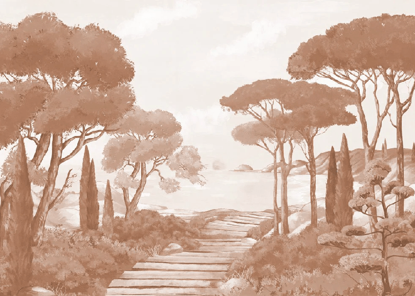 Papier peint balade dans les calanques terracotta - Muralconcept