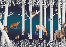 Papier peint enfant bois enchanté et ses animaux nuit étoilée - Muralconcept