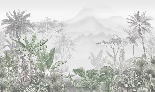 Papier peint tendance tropical vert